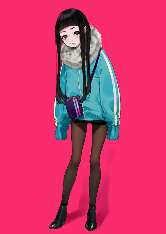 Anime Girl in Jacket — Pink, Neutral