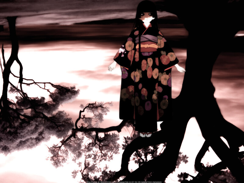 anime girl in kimono at dusk