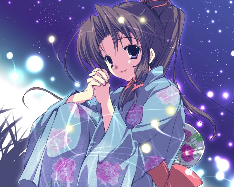 anime girl in kimono at night