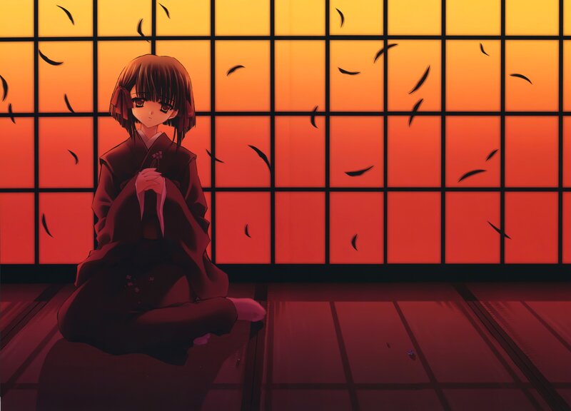 anime girl in kimono at sunset