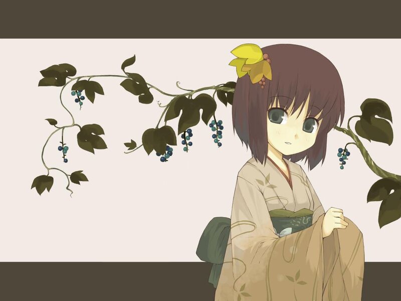 Anime Girl in Kimono — Beige, Calm