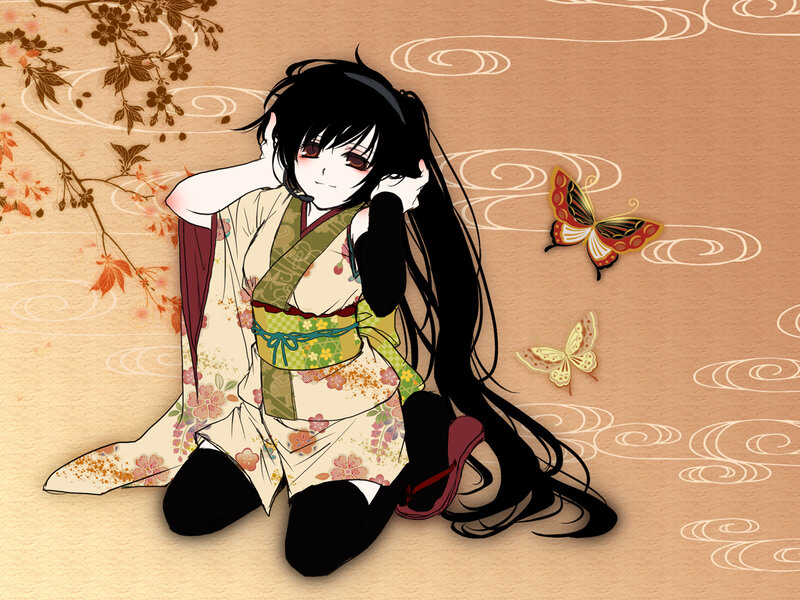 Anime Girl in Kimono — Beige