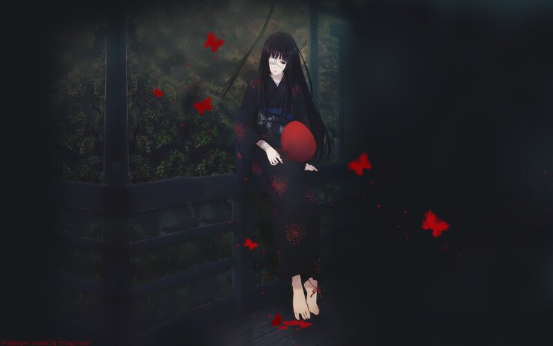 Anime Girl in Kimono — Black, Dark