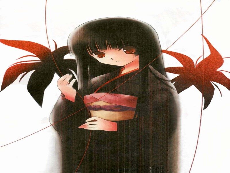 Anime Girl in Kimono — Black, Dramatic, Manga