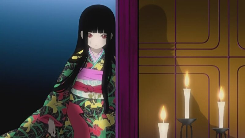 Anime Girl in Kimono — Black, Dramatic, Night, Candles