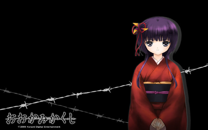 Anime Girl in Kimono — Black, Dramatic, Night