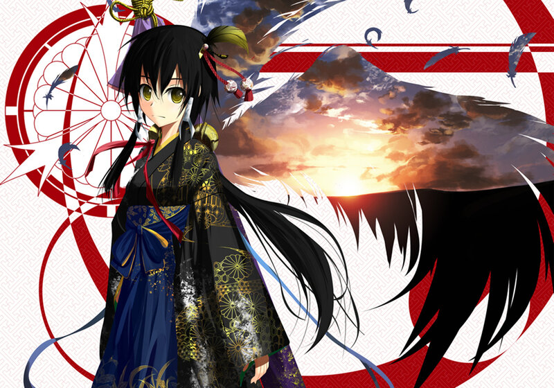 Anime Girl in Kimono — Black, Dramatic, Sunset