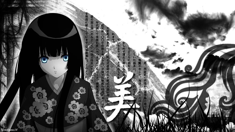 Anime Girl in Kimono — Black, Dramatic
