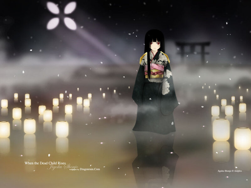 Anime Girl in Kimono — Black, Serene, Mysterious