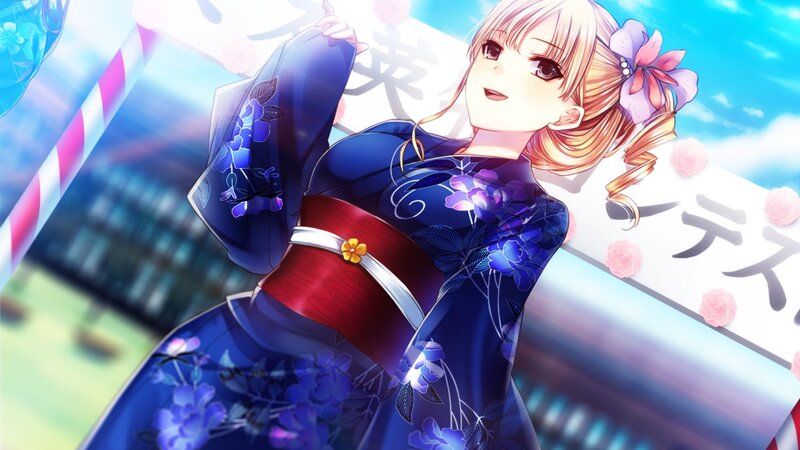 Anime Girl in Kimono — Blue, Bright