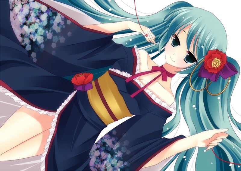 Anime Girl in Kimono — Blue, Calm, Digital Art