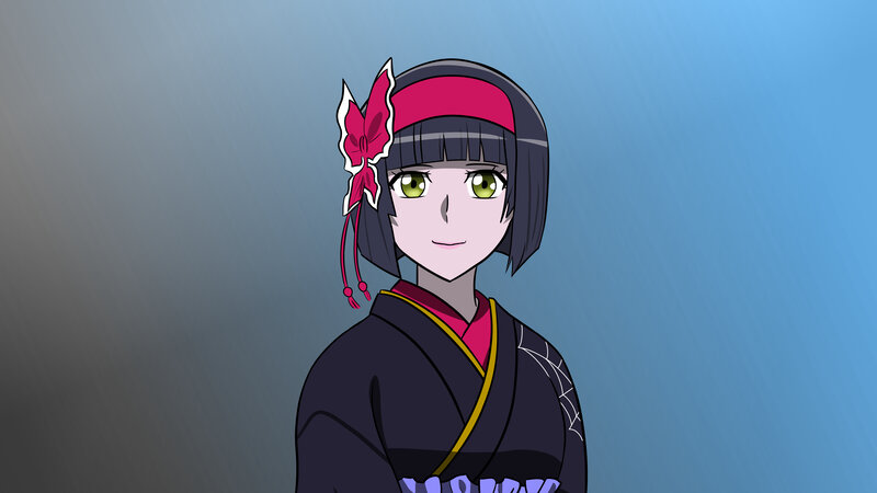 Anime Girl in Kimono — Blue, Calm, Hair Bow