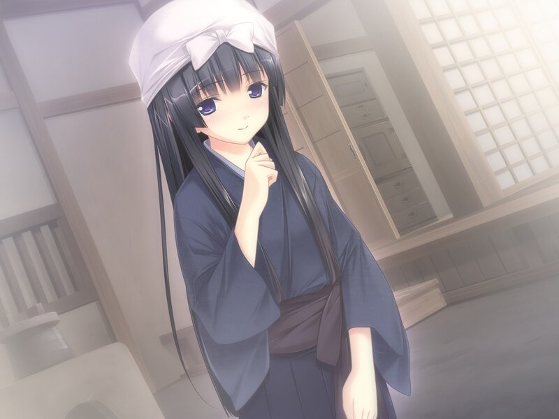 Anime Girl in Kimono — Blue, Calm, Morning, Headband