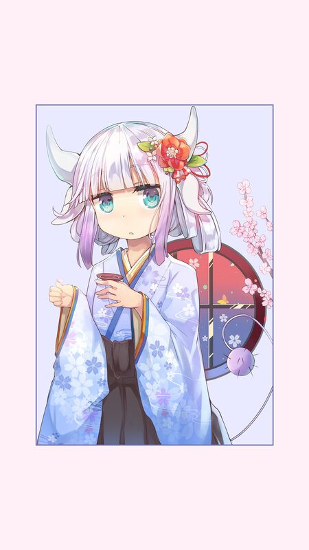 Anime Girl in Kimono — Blue, Calm, Spring