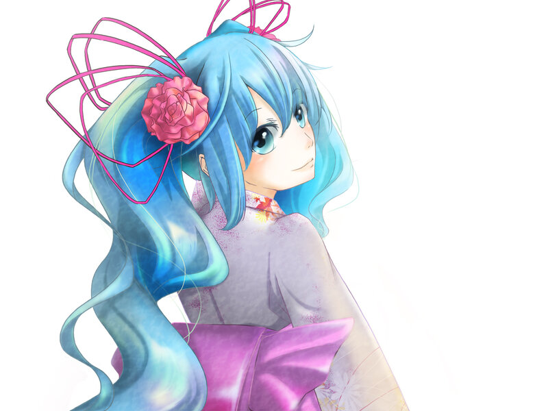 Anime Girl in Kimono — Blue, Calm