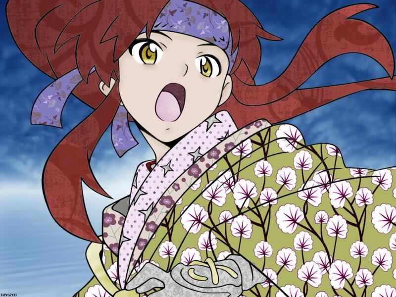 Anime Girl in Kimono — Blue, Dramatic, Headband
