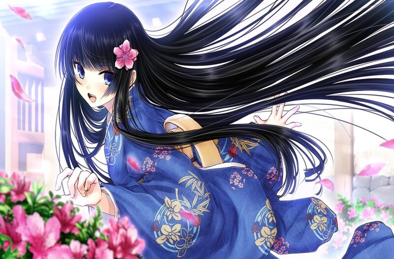 Anime Girl in Kimono — Blue, Dynamic, Spring
