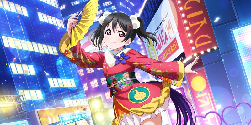 Anime Girl in Kimono — Blue, Festive, Night, Fan