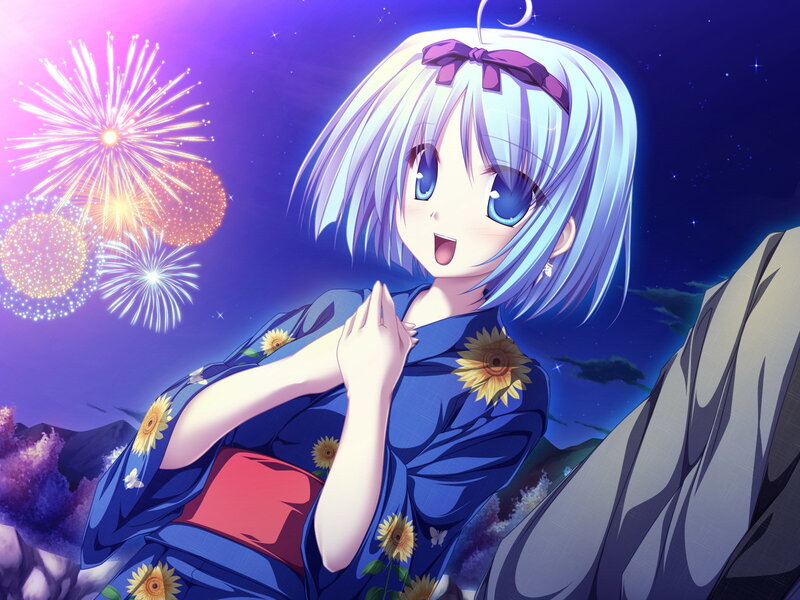 Anime Girl in Kimono — Blue, Festive