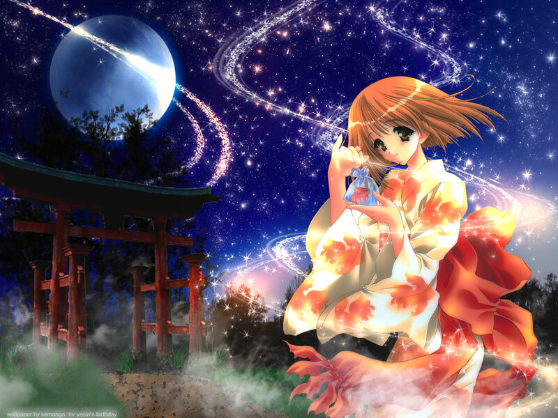 Anime Girl in Kimono — Blue