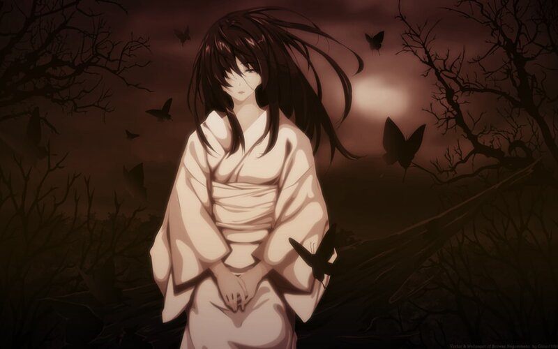 Anime Girl in Kimono — Brown, Dramatic, Night