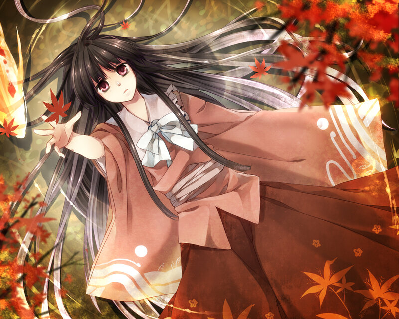 Anime Girl in Kimono — Brown, Serene, Autumn
