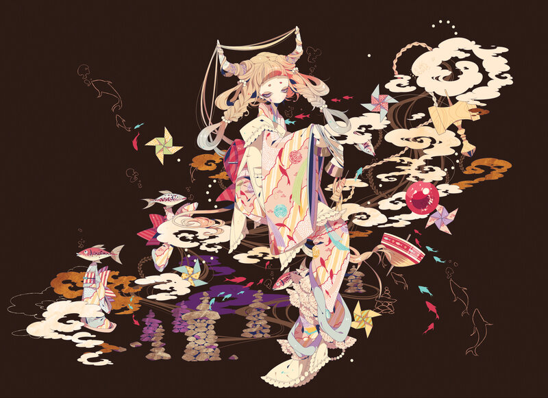 Anime Girl in Kimono — Brown, Whimsical