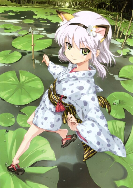 anime girl in kimono by pond