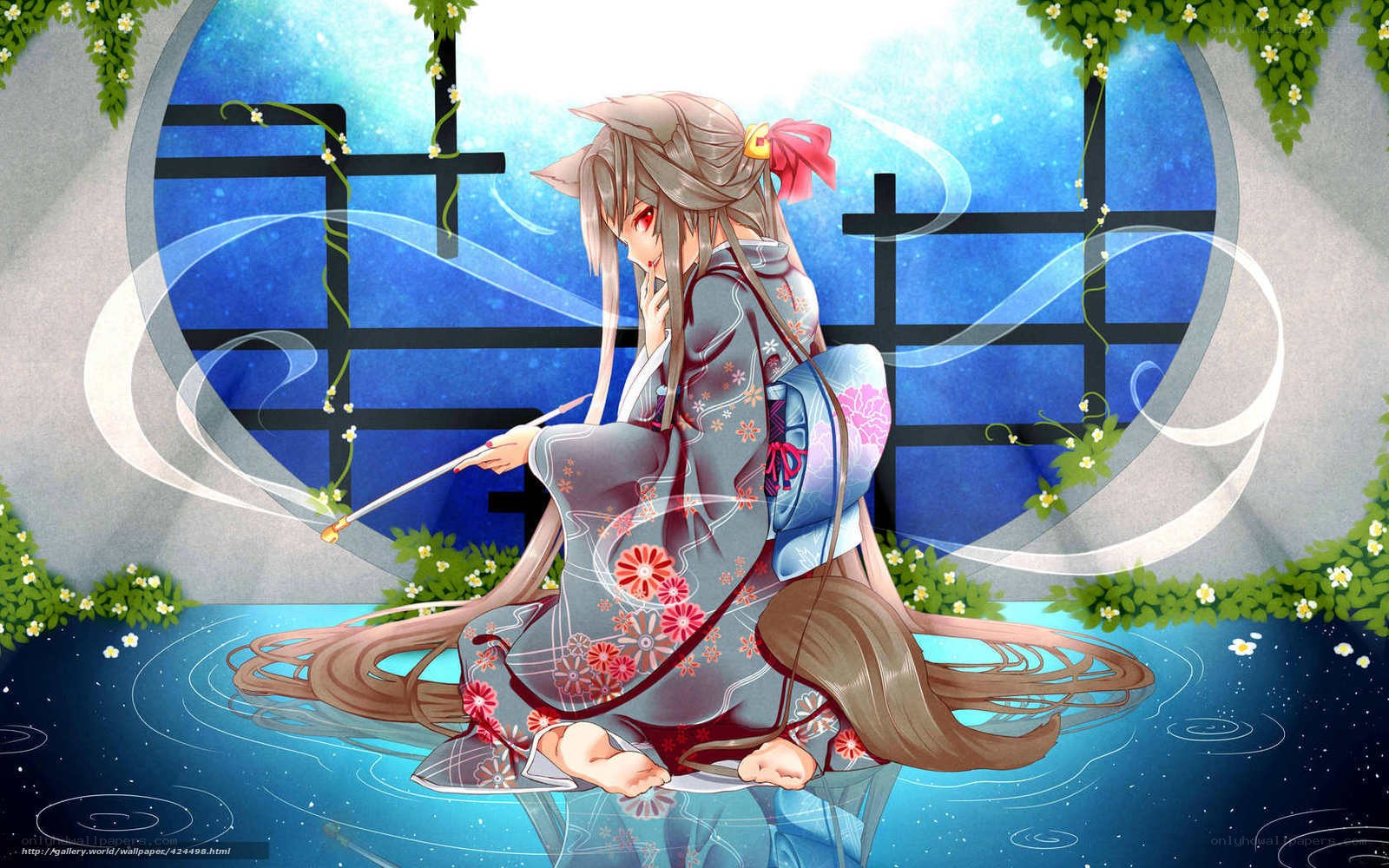 anime girl in kimono by water