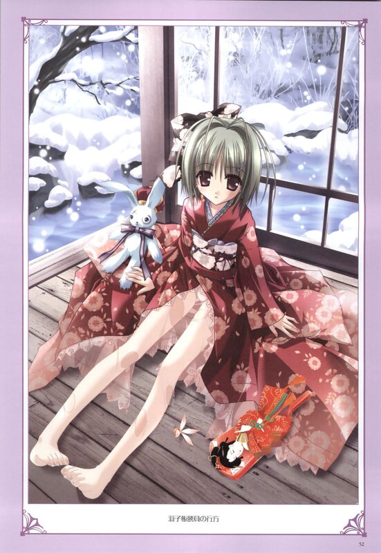 Anime girl in kimono by window