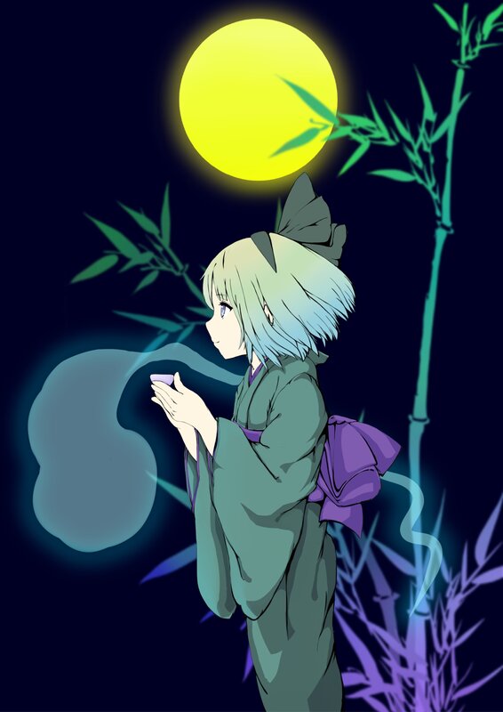 Anime Girl in Kimono — Dark Blue, Serene