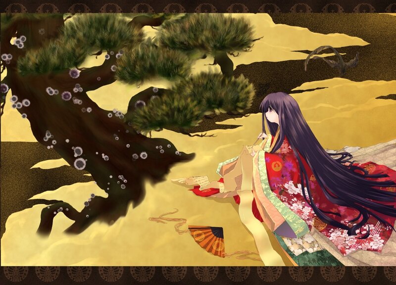 Anime Girl in Kimono — Gold