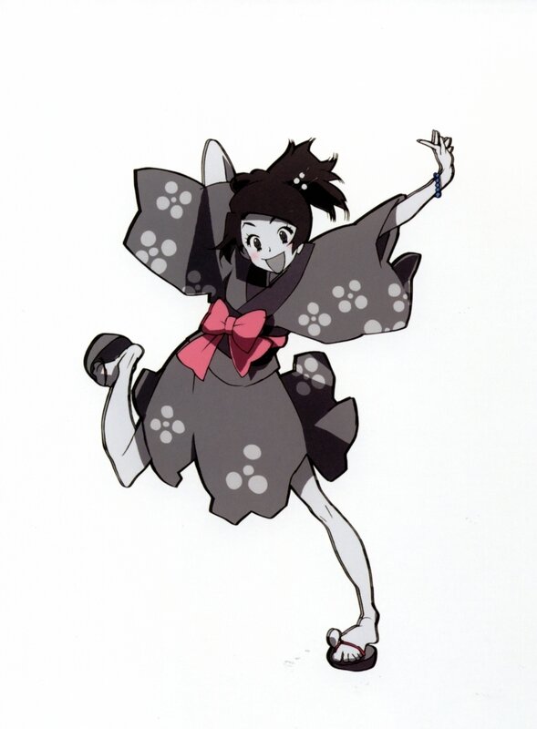 Anime Girl in Kimono — Gray, Playful, Sandal