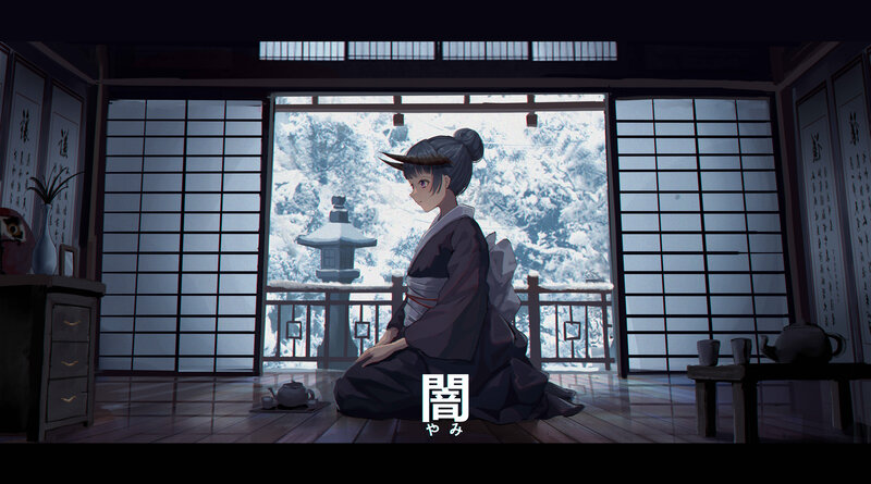 Anime Girl in Kimono — Gray, Serene