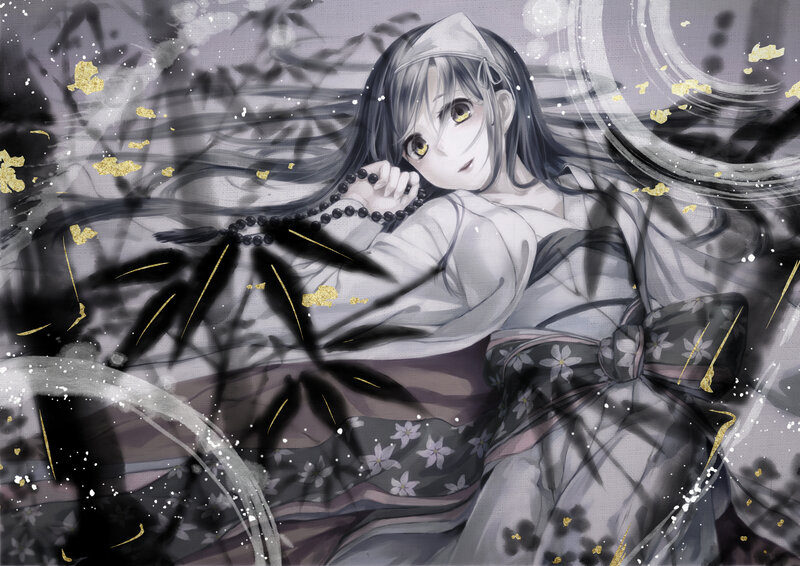 Anime Girl in Kimono — Gray