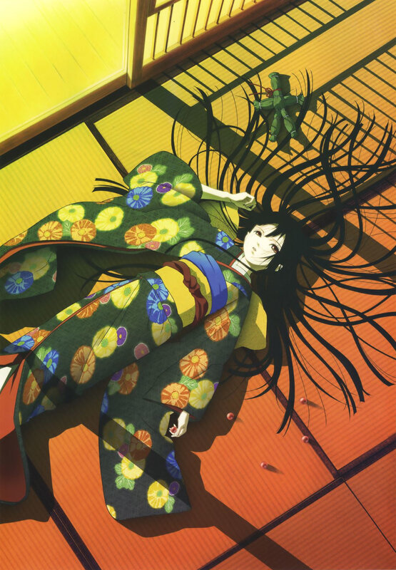 Anime Girl in Kimono — Green, Dramatic