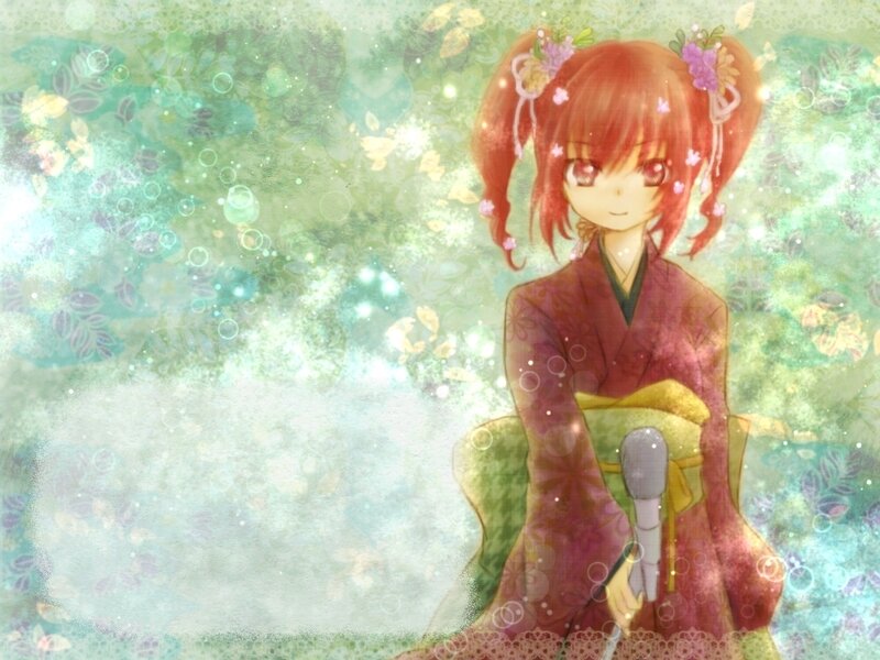 Anime Girl in Kimono — Green, Serene, Digital Art