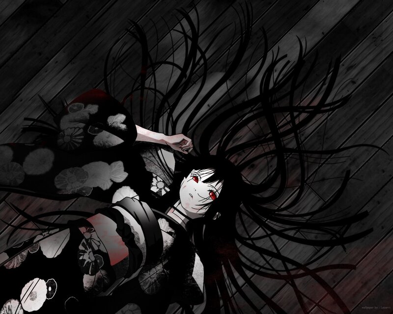 anime girl in kimono lying down