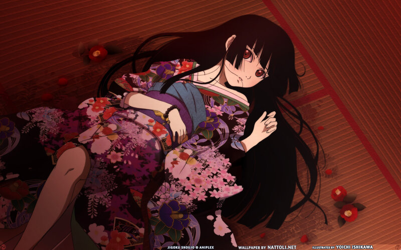 Anime girl in kimono on floor