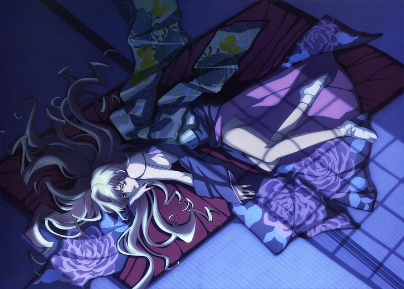 anime girl in kimono on floor