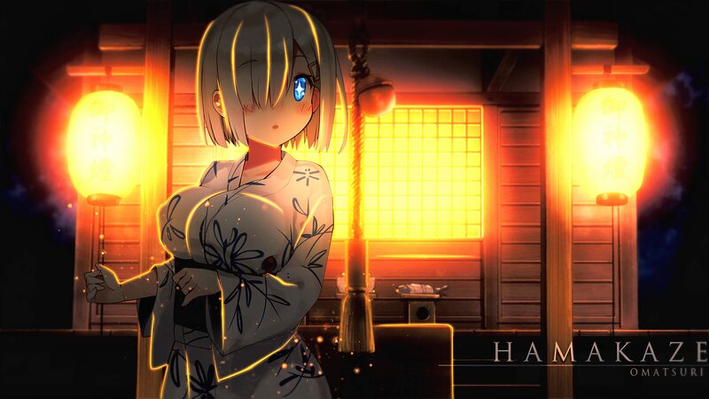 Anime Girl in Kimono — Orange, Dramatic, Night