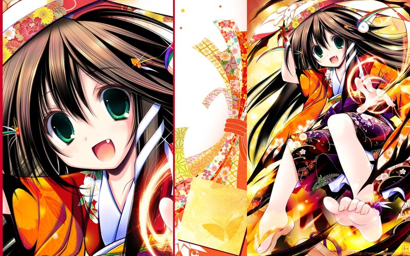 Anime Girl in Kimono — Orange, Energetic