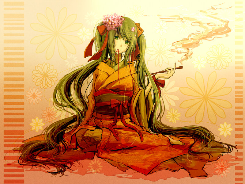 Anime Girl in Kimono — Orange, Serene, Spring