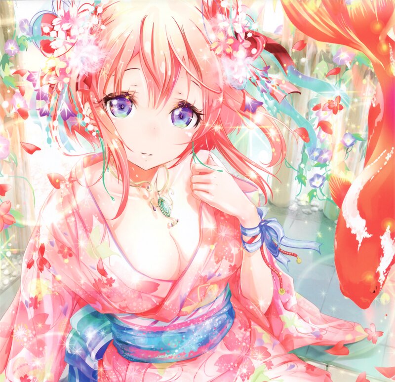 Anime Girl in Kimono — Pink, Bright