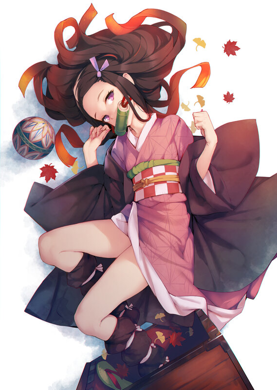 Anime Girl in Kimono — Pink, Calm, Autumn