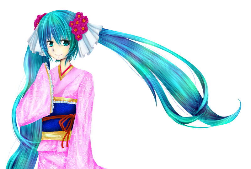Anime Girl in Kimono — Pink, Calm, Digital Art