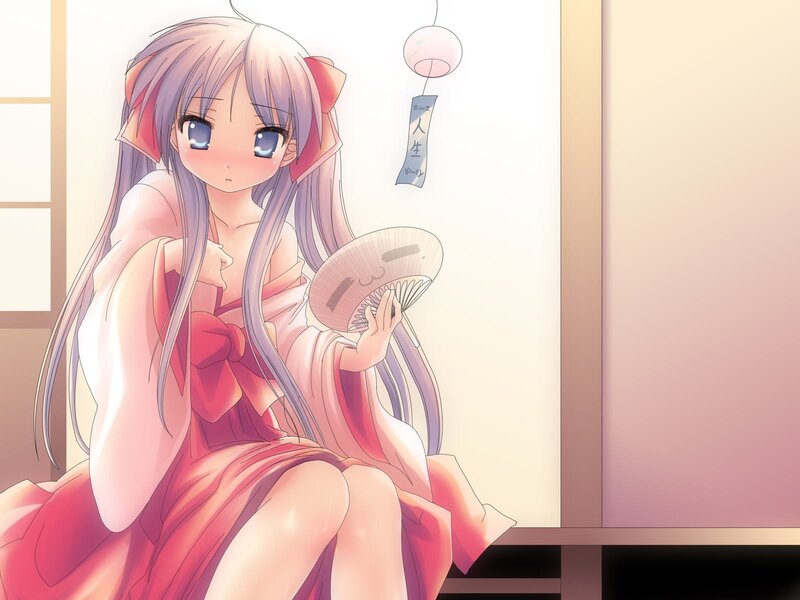 Anime Girl in Kimono — Pink, Calm, Fan