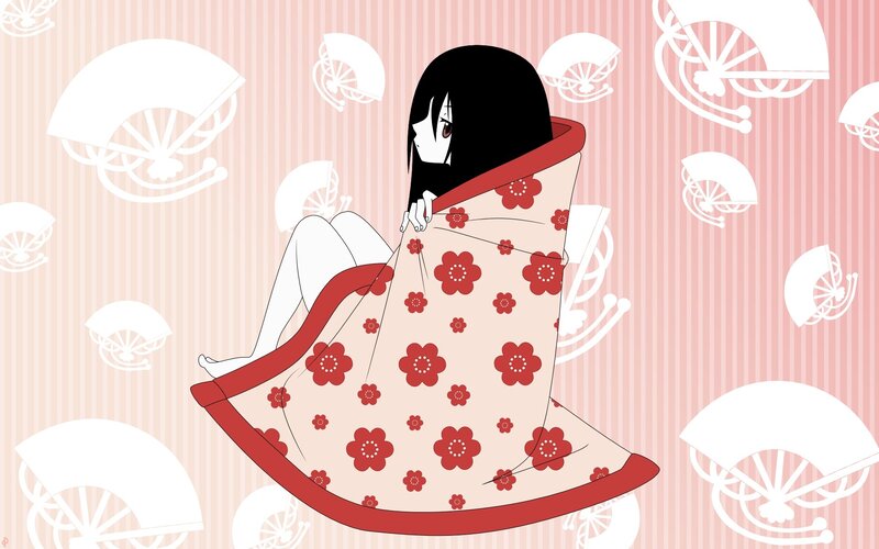 Anime Girl in Kimono — Pink, Calm, Fans