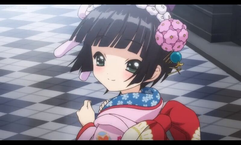 Anime Girl in Kimono — Pink, Calm, Hair Ornament, Checkered Floor