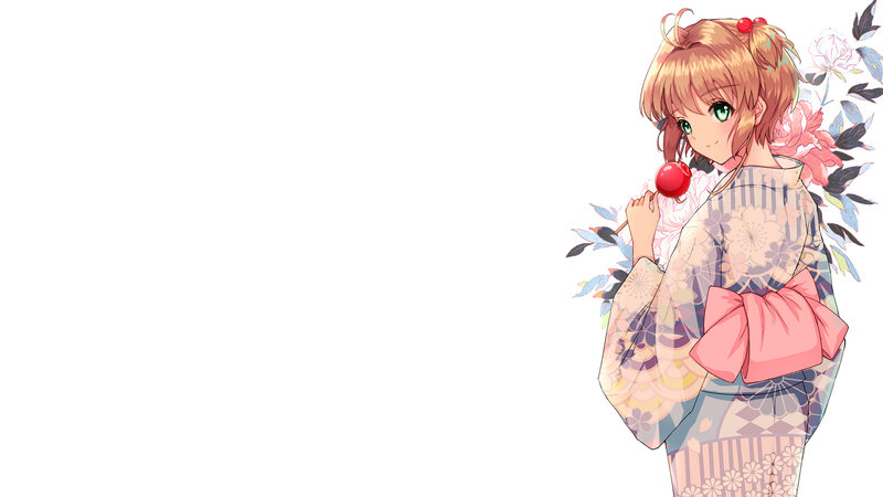 Anime Girl in Kimono — Pink, Calm, Lollipop
